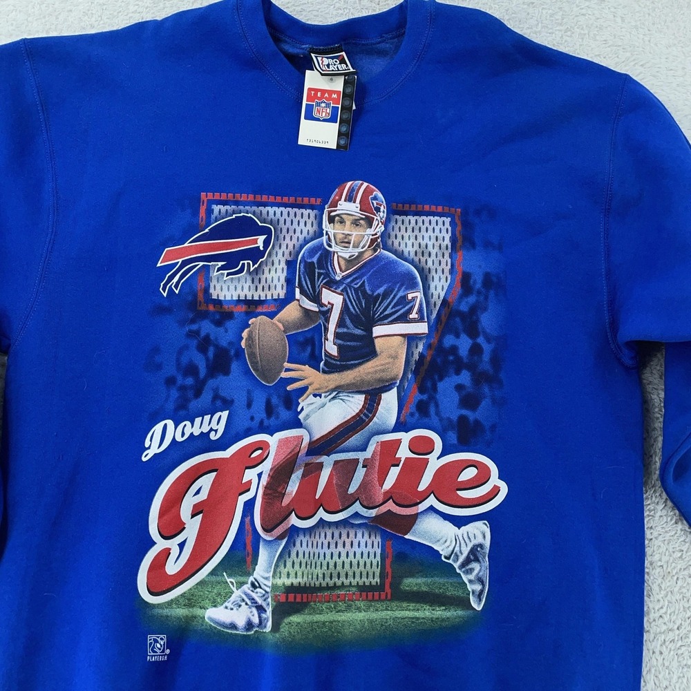 Vintage Buffalo Bills Doug Flutie Sweatshirt Mens Medium Blue NFL Pro Player NWT